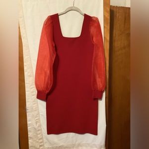 House of Harlow 1960 Red Body con dress with sheer puff sleeve  Sz S NWT